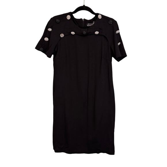 Studio Badgley Mishka Mini Shift Dress Womens M Black Evening Floral Rhinestones - Picture 1 of 9